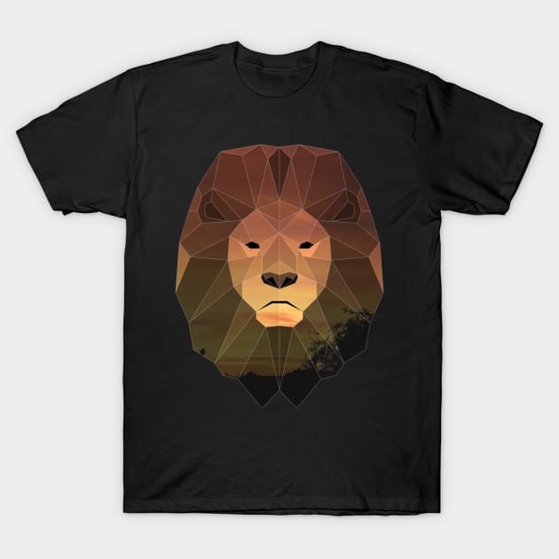 Lion Low Poly Double Exposure Art T-Shirt by Jay Diloy